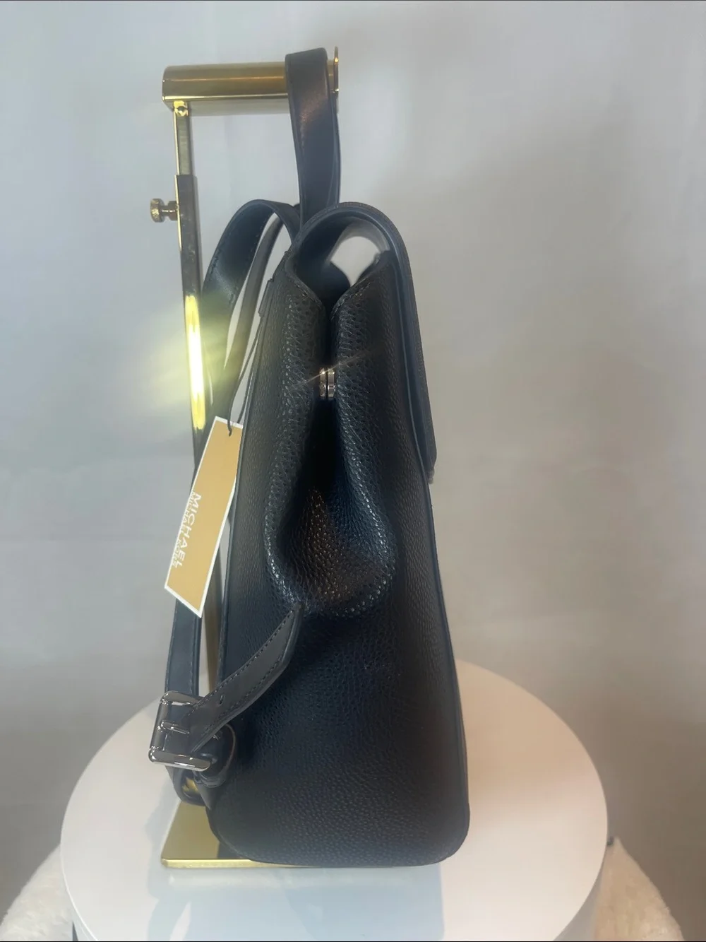 Michael Kors Black MK Logo Pattern Backpack , Size Medium.